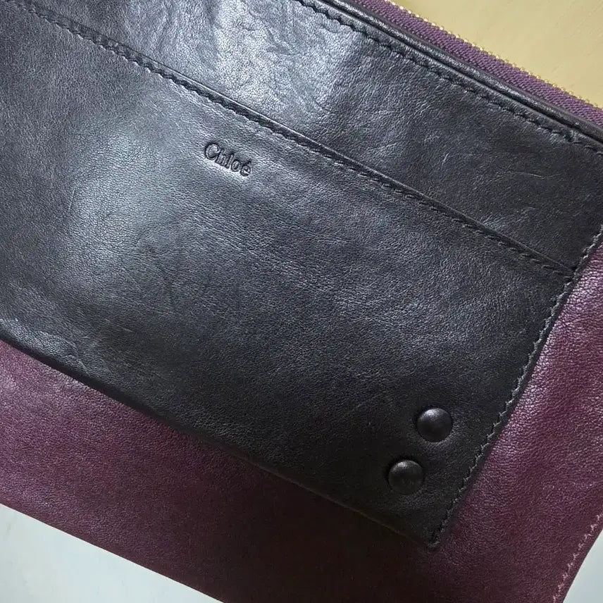 [BUNJANG] Chloé Leather Clutch Bag / 끌로에 가죽 클러치 백 버건디/블랙