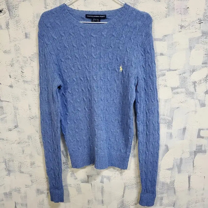 [BUNJANG] Ralph Lauren Sport Cable Knit Sweater Sky Blue L / 랄프로렌 스포츠 꽈베기 니트 스웨터 하늘색 L