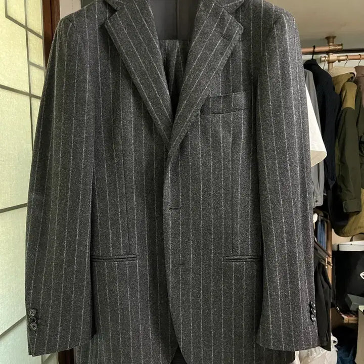 [BUNJANG] Ring Jacket Canclico Flannel Stripe Suit / 링자켓 / 까노니코 플란넬 스트라이프 수트 / 48