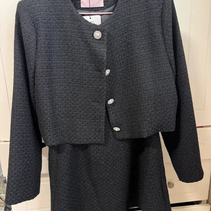 [BUNJANG] Mayyun Black Spring Tweed Jacket &amp; Skirt Set / 새상품 메이윤 블랙 스프링 트위드 자켓 스커트 셋업 자켓XL/원피스L