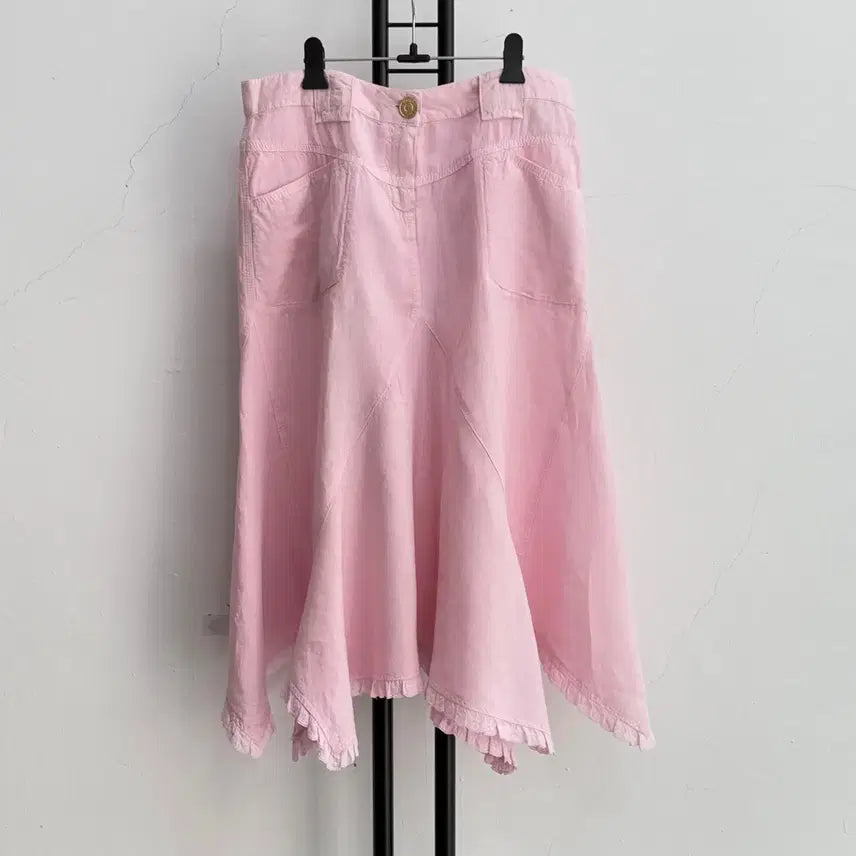 [BUNJANG] Escada Sport Linen Unbalanced Skirt Pink / 정품 에스카다 스포츠 ESCADA 린넨 언밸런스 핑크 스커트
