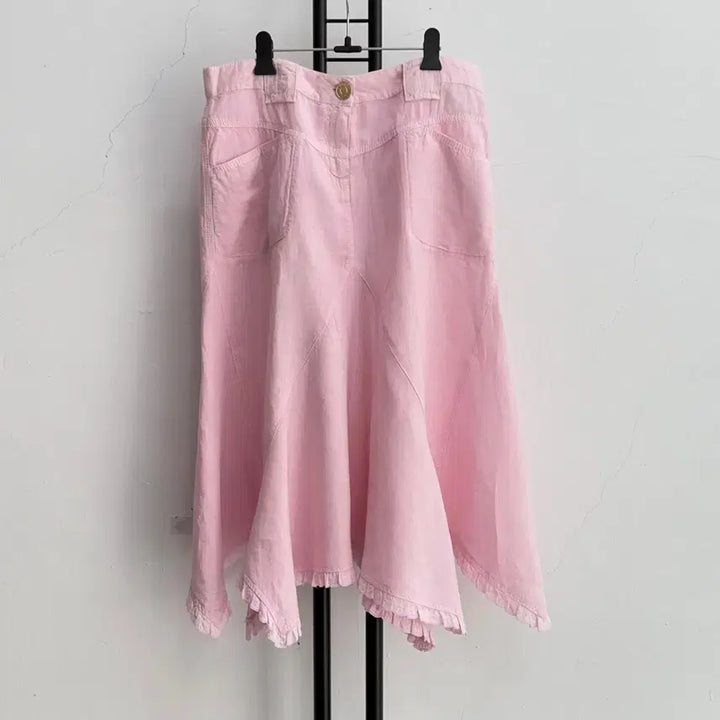 [BUNJANG] Escada Sport Linen Unbalanced Skirt Pink / 정품 에스카다 스포츠 ESCADA 린넨 언밸런스 핑크 스커트