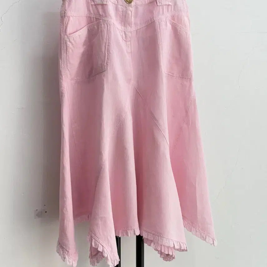 [BUNJANG] Escada Sport Linen Unbalanced Skirt Pink / 정품 에스카다 스포츠 ESCADA 린넨 언밸런스 핑크 스커트