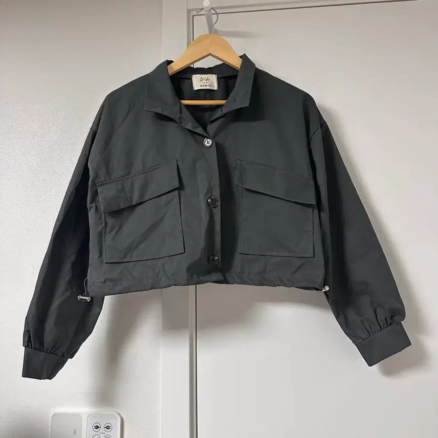 [BUNJANG] String Crop Bomber Jacket Charcoal / 스트링 크롭봄자켓 차콜
