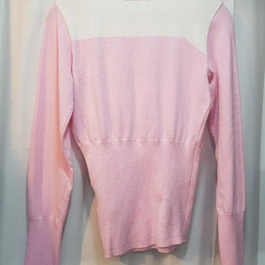 [BUNJANG] Descente Pink Color Block Knit Long Sleeve T-shirt / 데상트 핑크 배색 니트 긴팔티