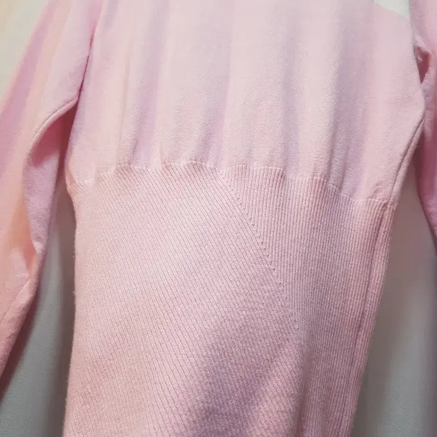 [BUNJANG] Descente Pink Color Block Knit Long Sleeve T-shirt / 데상트 핑크 배색 니트 긴팔티