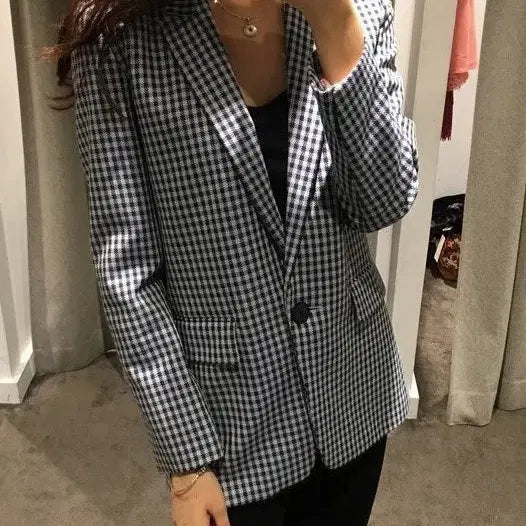 [BUNJANG] Sandro Check Pattern Blazer Jacket / 산드로 체크무늬 여성 블레이저 자켓