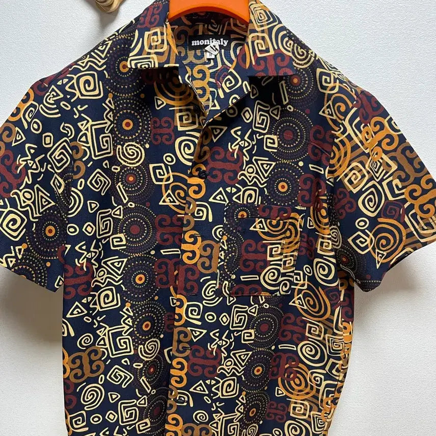 [BUNJANG] Monitaly Hawaiian Camp Shirt (Navy, Beige) - M Size / 모니탈리 하와이안 캠프 셔츠 (네이비,베이지컬러) M사이즈