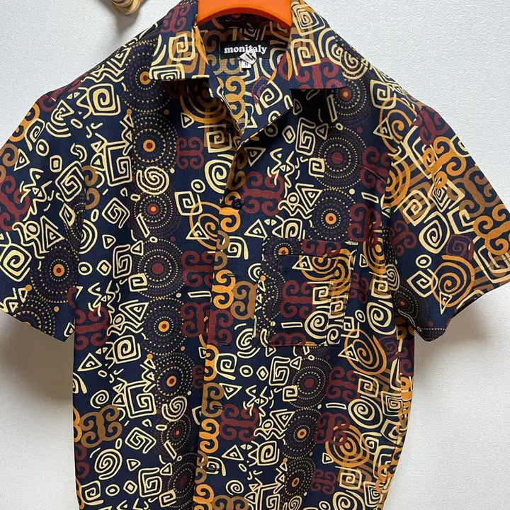 [BUNJANG] Monitaly Hawaiian Camp Shirt (Navy, Beige) - M Size / 모니탈리 하와이안 캠프 셔츠 (네이비,베이지컬러) M사이즈
