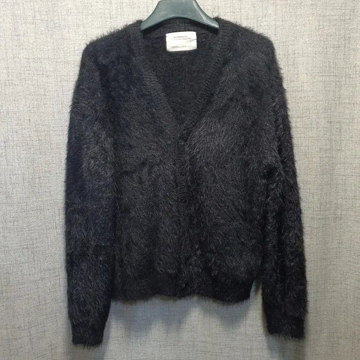 [BUNJANG] No-Manual Black Fur Knit Cardigan S / 노매뉴얼 블랙 퍼 니트 가디건 s