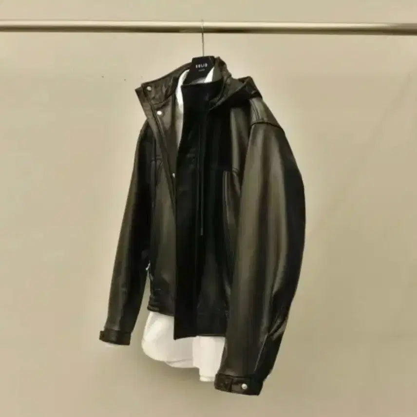 [BUNJANG] Solid Homme Leather Hooded Jacket / 솔리드옴므 후드 레더 가죽 자켓 새제품