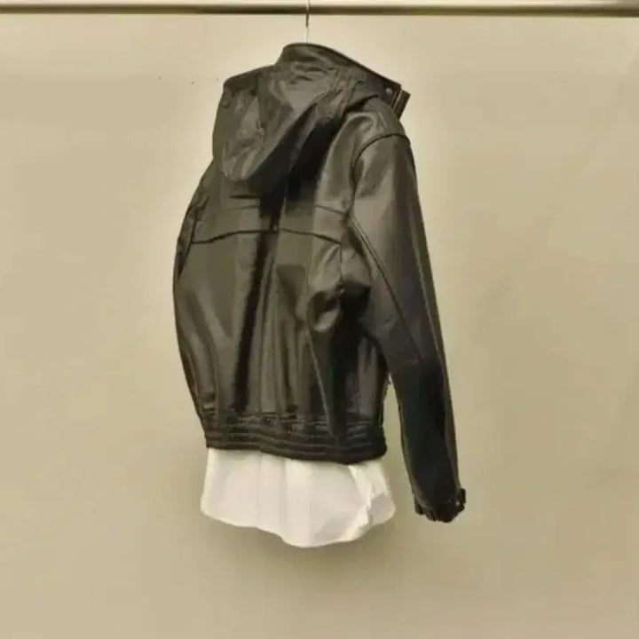 [BUNJANG] Solid Homme Leather Hooded Jacket / 솔리드옴므 후드 레더 가죽 자켓 새제품