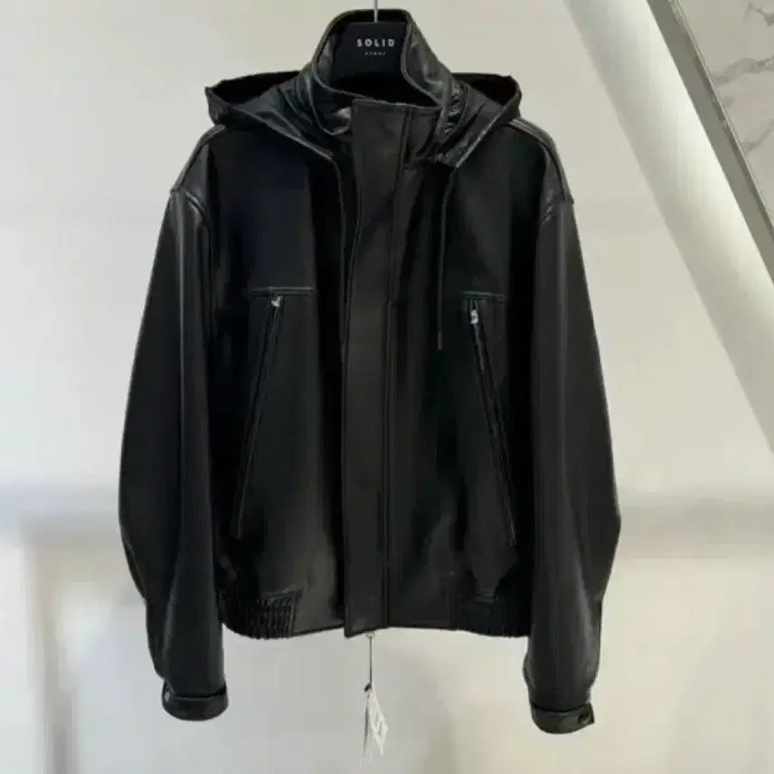 [BUNJANG] Solid Homme Leather Hooded Jacket / 솔리드옴므 후드 레더 가죽 자켓 새제품