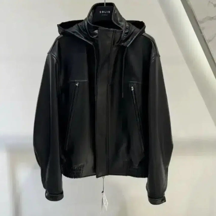 [BUNJANG] Solid Homme Leather Hooded Jacket / 솔리드옴므 후드 레더 가죽 자켓 새제품