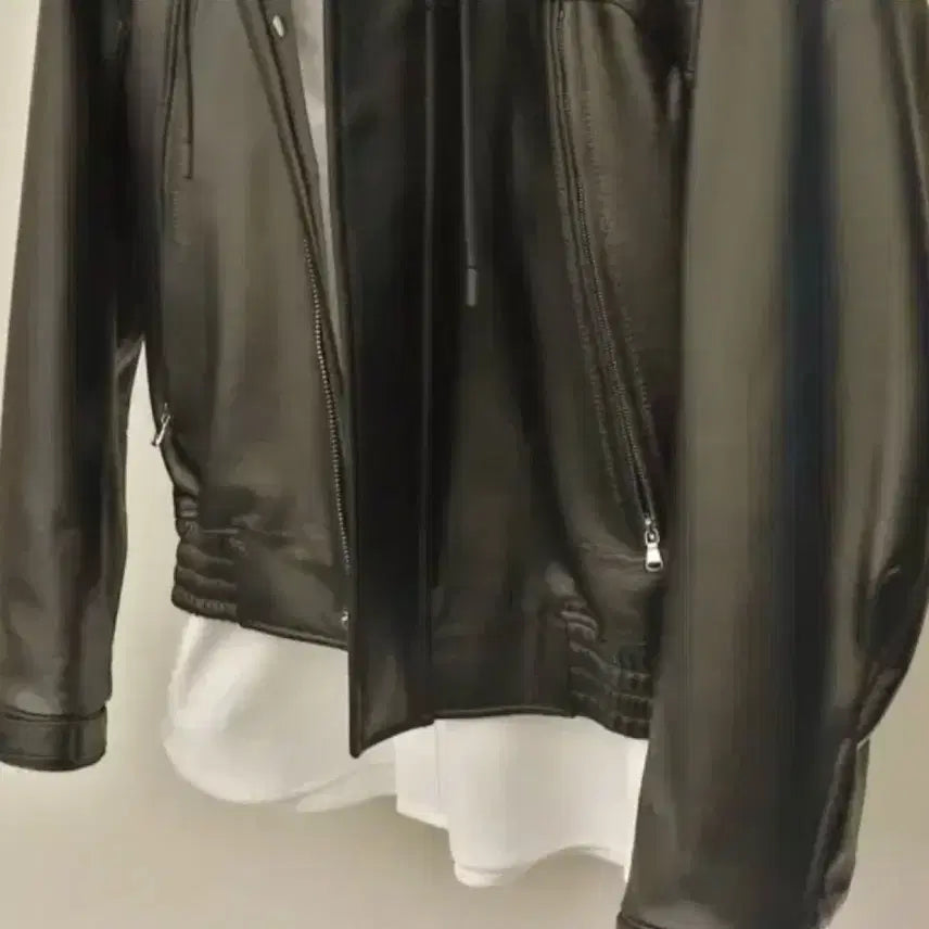 [BUNJANG] Solid Homme Leather Hooded Jacket / 솔리드옴므 후드 레더 가죽 자켓 새제품