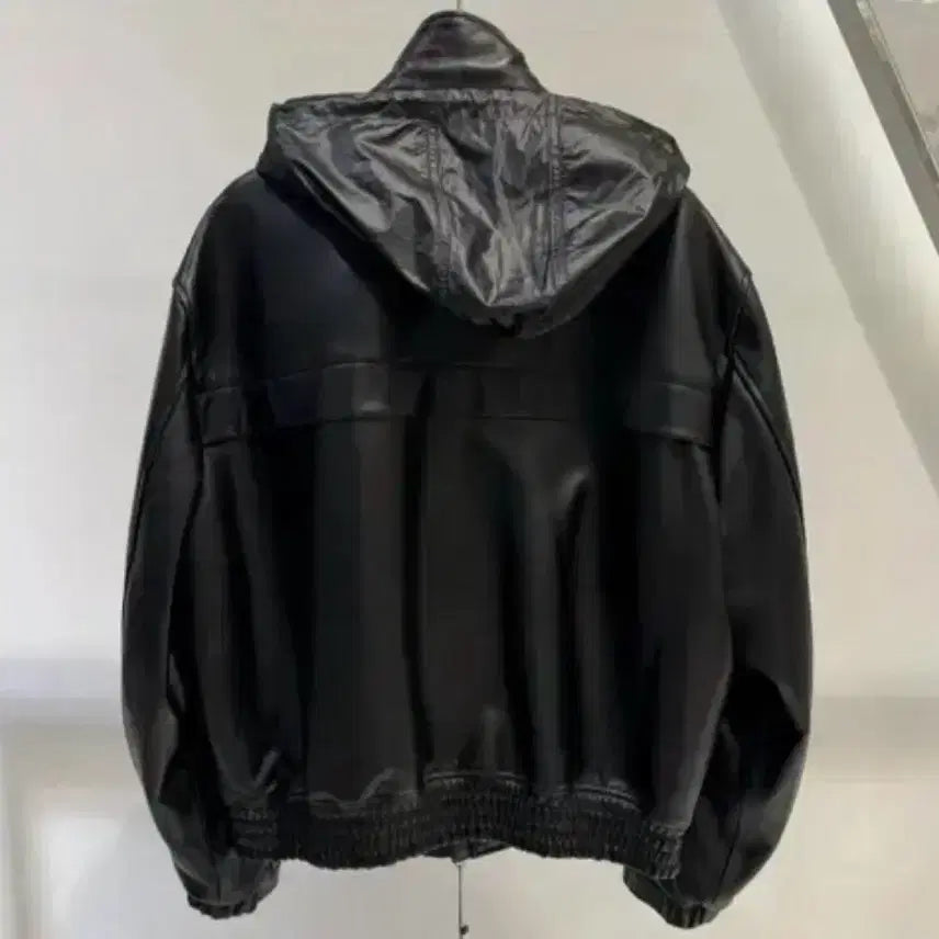 [BUNJANG] Solid Homme Leather Hooded Jacket / 솔리드옴므 후드 레더 가죽 자켓 새제품