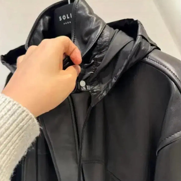 [BUNJANG] Solid Homme Leather Hooded Jacket / 솔리드옴므 후드 레더 가죽 자켓 새제품