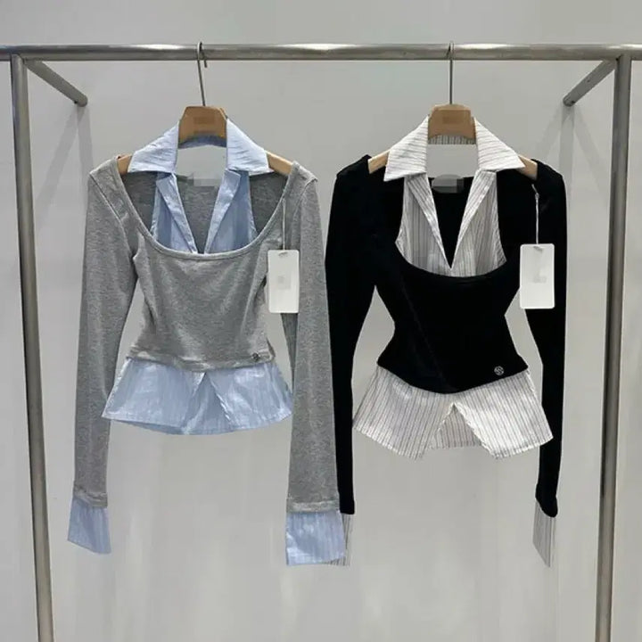 [BUNJANG] Flirting Layered Shirt - Gray / 플러팅 셔츠 티셔츠(그레이1장 바로배송)