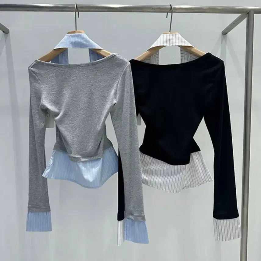 [BUNJANG] Flirting Layered Shirt - Gray / 플러팅 셔츠 티셔츠(그레이1장 바로배송)