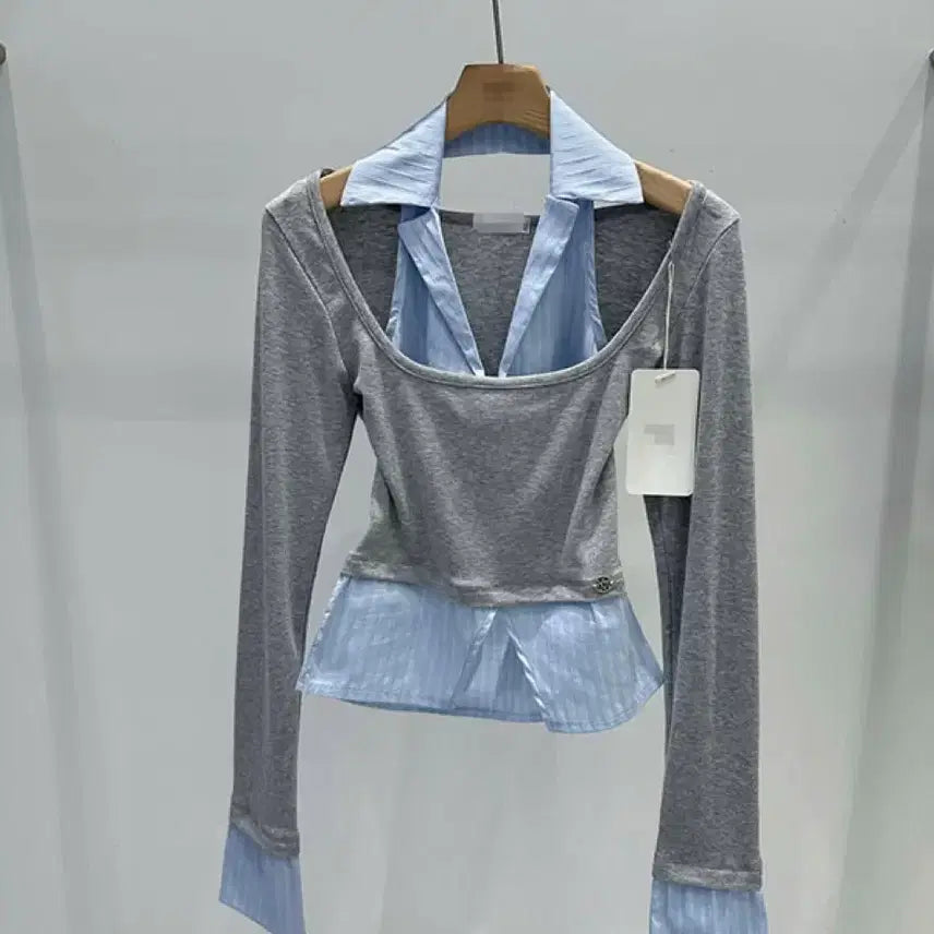 [BUNJANG] Flirting Layered Shirt - Gray / 플러팅 셔츠 티셔츠(그레이1장 바로배송)
