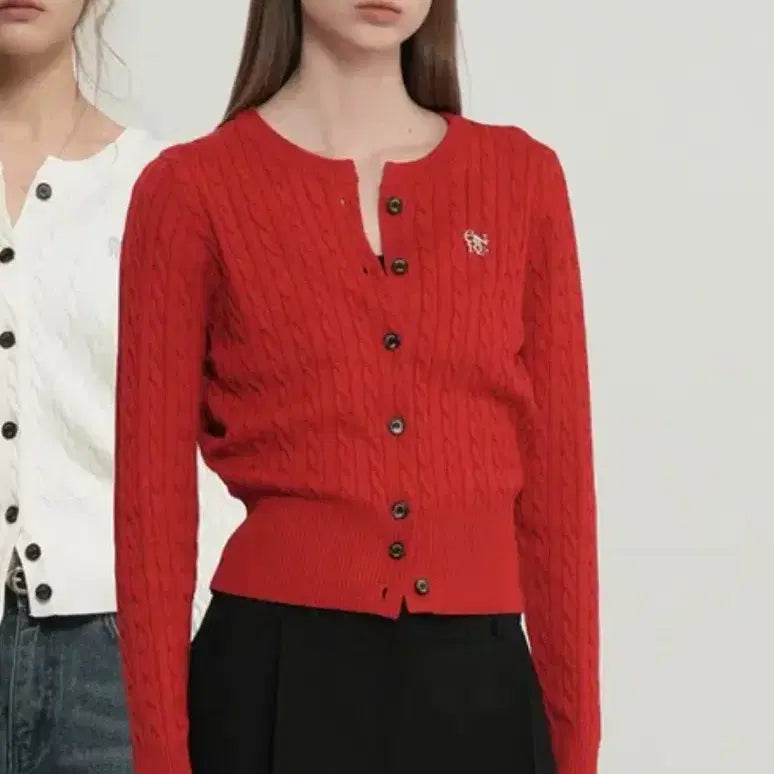 [BUNJANG] General Idea Red Cable Knit Cardigan S / 제네럴아이디어 레드 꽈배기 가디건 S (새상품)