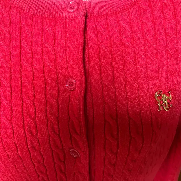 [BUNJANG] General Idea Red Cable Knit Cardigan S / 제네럴아이디어 레드 꽈배기 가디건 S (새상품)