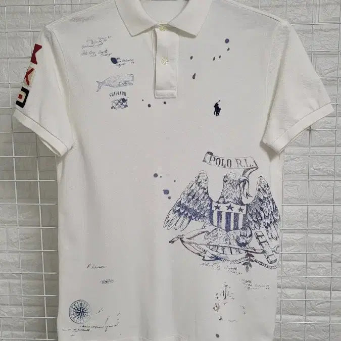 [BUNJANG] Polo Ralph Lauren Point Print Pique Shirt / [실측M]폴로랄프로렌 화이트 포인트프린팅 피케셔츠 카라반팔티셔츠 실측M