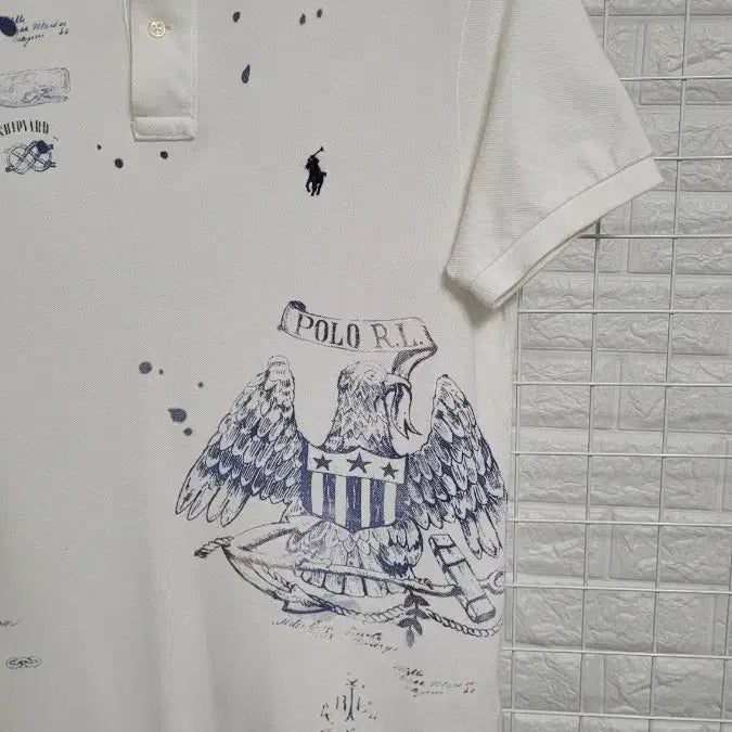 [BUNJANG] Polo Ralph Lauren Point Print Pique Shirt / [실측M]폴로랄프로렌 화이트 포인트프린팅 피케셔츠 카라반팔티셔츠 실측M