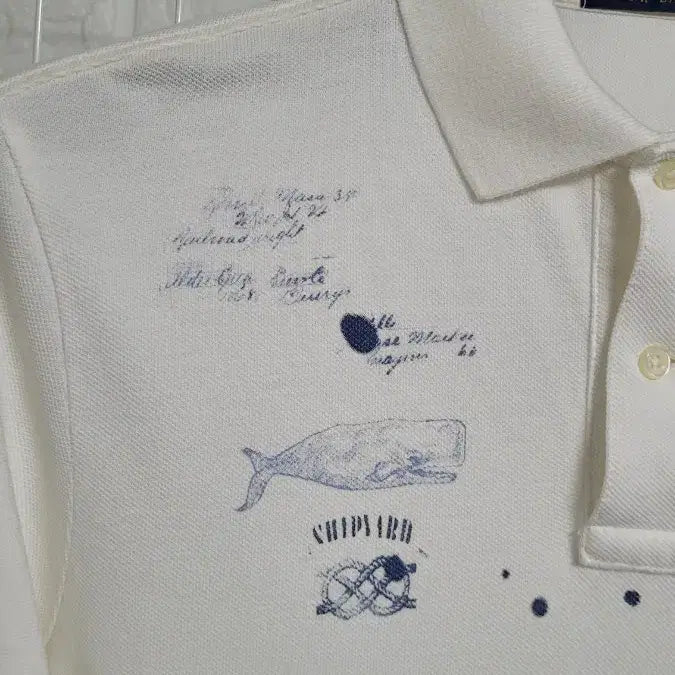 [BUNJANG] Polo Ralph Lauren Point Print Pique Shirt / [실측M]폴로랄프로렌 화이트 포인트프린팅 피케셔츠 카라반팔티셔츠 실측M
