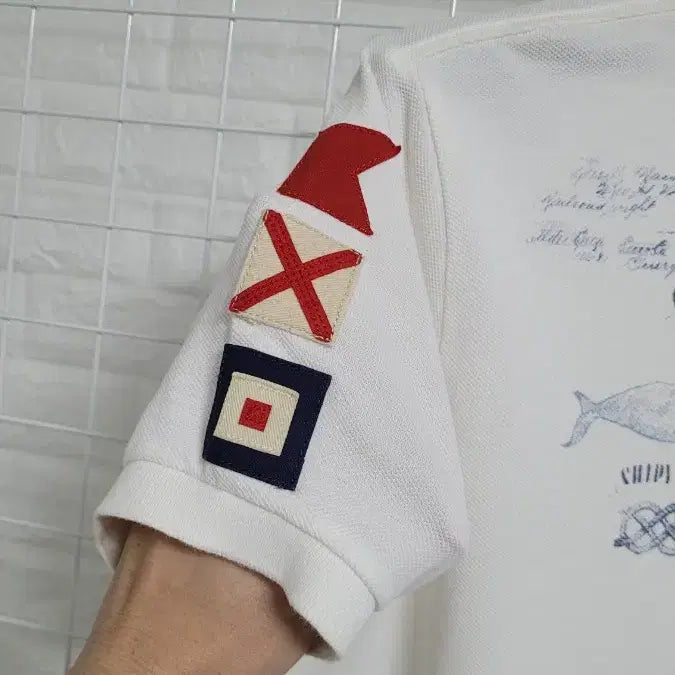 [BUNJANG] Polo Ralph Lauren Point Print Pique Shirt / [실측M]폴로랄프로렌 화이트 포인트프린팅 피케셔츠 카라반팔티셔츠 실측M