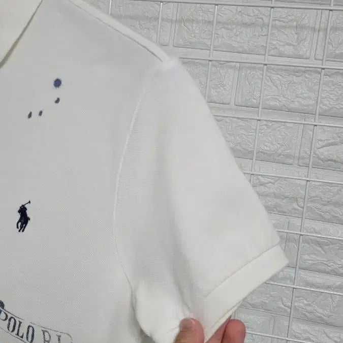 [BUNJANG] Polo Ralph Lauren Point Print Pique Shirt / [실측M]폴로랄프로렌 화이트 포인트프린팅 피케셔츠 카라반팔티셔츠 실측M