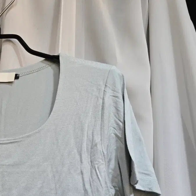 [BUNJANG] Basic Mint Double Layered T-shirt / 허리라인 앞이중 실켓면 민트 반팔