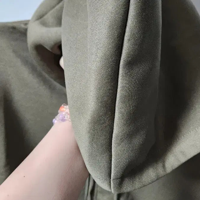 [BUNJANG] Unisex Khaki Two-Way Hooded Zip-Up Jacket / 남녀공용 카키색 투웨이 후드 집업 새상품