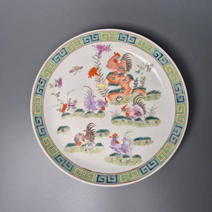 [BUNJANG] Chinese Qing Dynasty Celadon Hand-Painted Porcelain Plate / 대청건륭년제 분채 수공 계국 모란분 반 중국도자기 골동품 고미술품 수집품