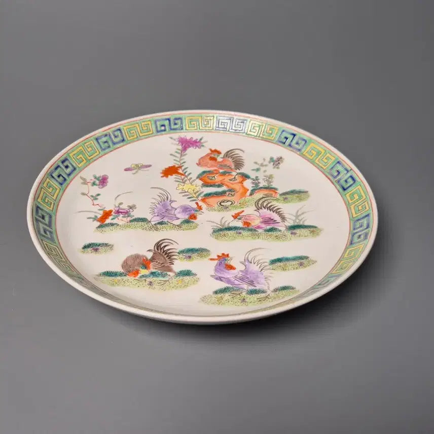 [BUNJANG] Chinese Qing Dynasty Celadon Hand-Painted Porcelain Plate / 대청건륭년제 분채 수공 계국 모란분 반 중국도자기 골동품 고미술품 수집품