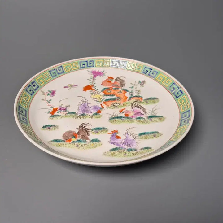 [BUNJANG] Chinese Qing Dynasty Celadon Hand-Painted Porcelain Plate / 대청건륭년제 분채 수공 계국 모란분 반 중국도자기 골동품 고미술품 수집품