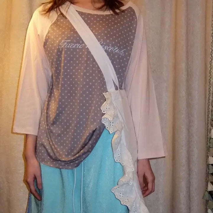[BUNJANG] Shop Fairy Dot Raglan Sleeve Pink Top / (판매완료)샵페어리 도트 레글런 슬리브 핑크