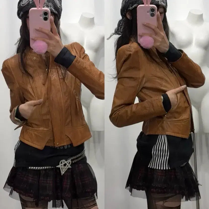[BUNJANG] Brown Leather Jacket / 브라운 레더 자켓