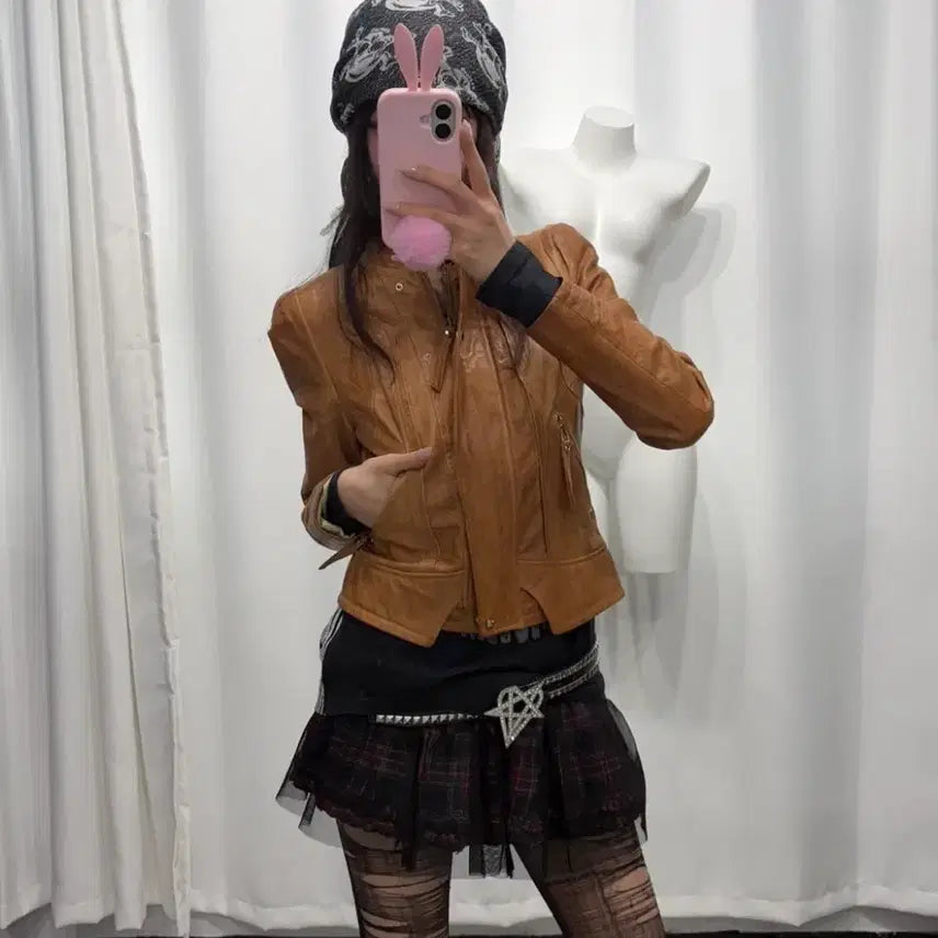 [BUNJANG] Brown Leather Jacket / 브라운 레더 자켓