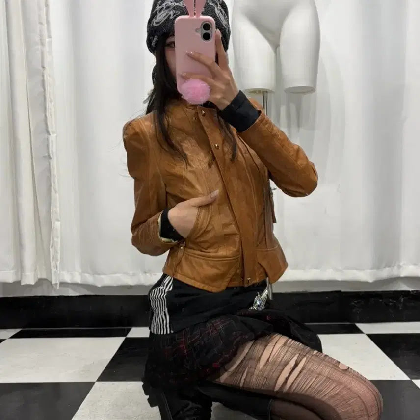 [BUNJANG] Brown Leather Jacket / 브라운 레더 자켓