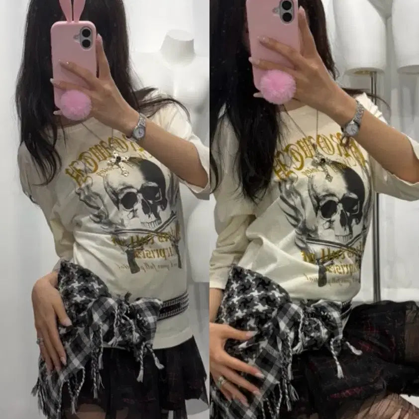 [BUNJANG] Ivory Skull Printed Longsleeve / 아이보리 스컬 프린팅 롱슬리브