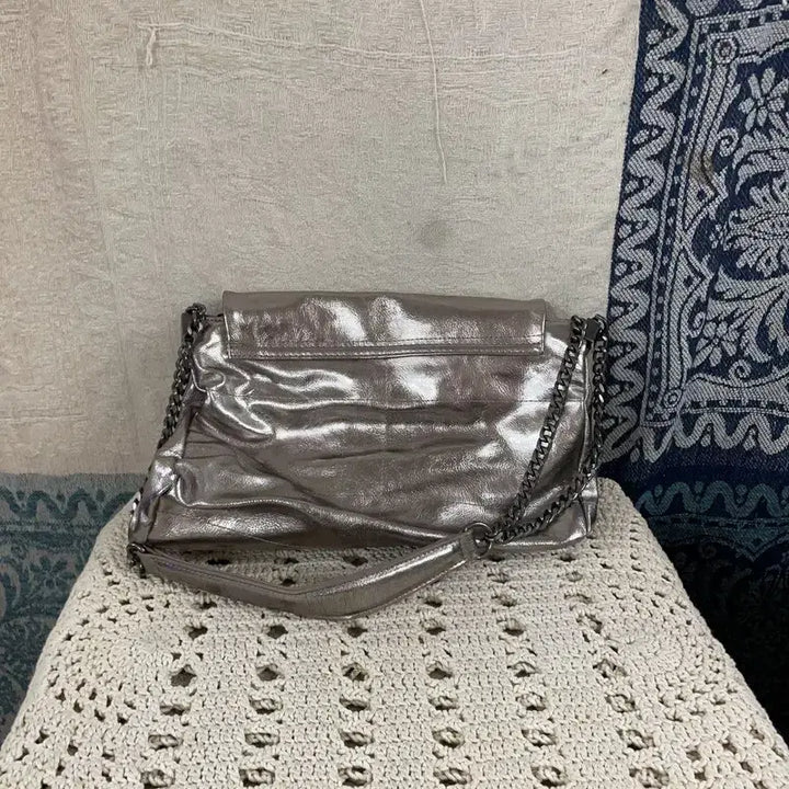 [BUNJANG] ZARA Silver Chain Shoulder Bag / [F] 자라 ZARA 락 플랩 실버 체인 숄더백 가방