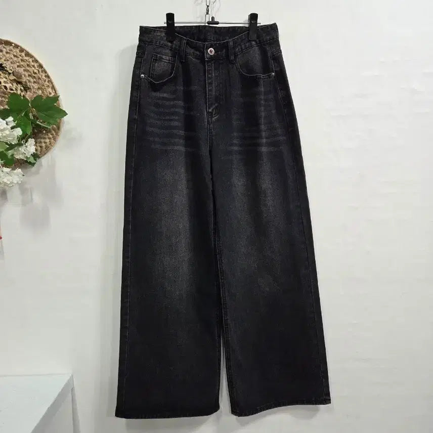 [BUNJANG] Black Wide Denim High Waist Pants S / 흑청 와이드 데님 하이웨스트 팬츠 S