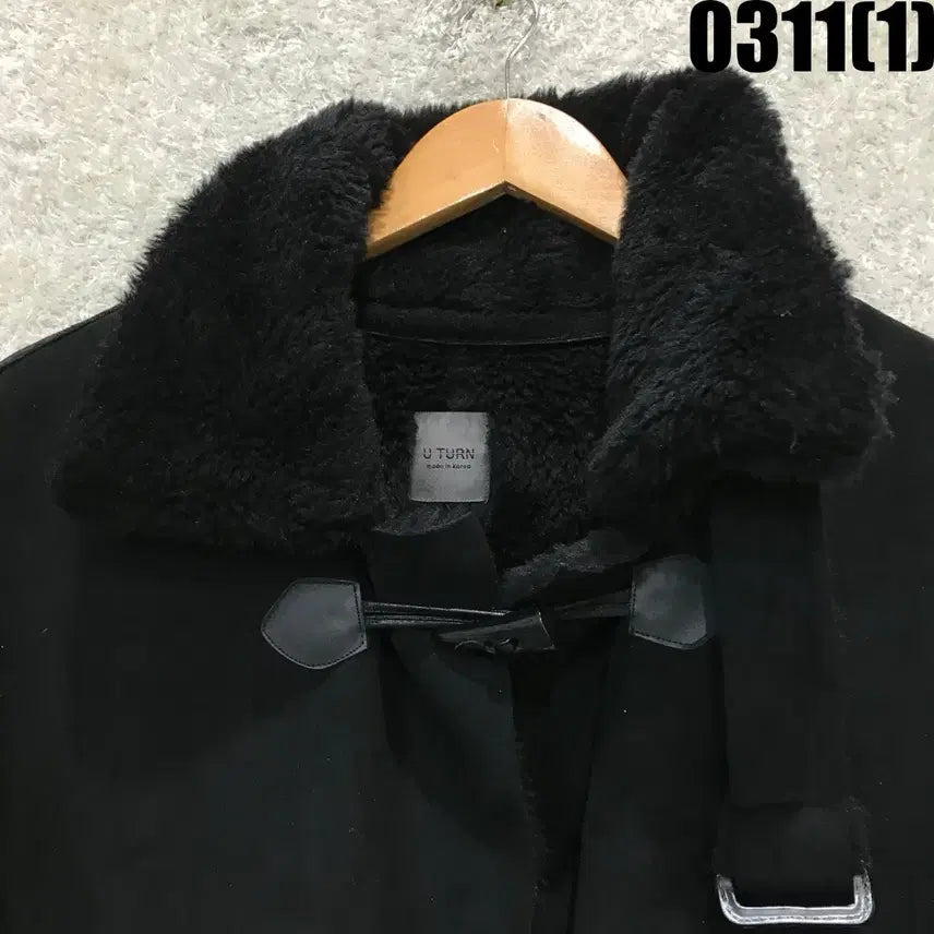 [SOLD OUT] U TURN 블랙 퍼 더플 코트 L
