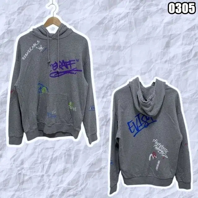 [BUNJANG] EVISU Y2K Graffiti Street Hoodie Gray / L 에비수 그래피티 Y2K 스트릿 후드티 그레이