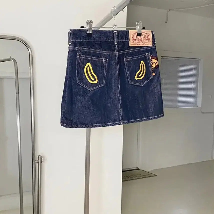 [BUNJANG] BAPE Embroidered Denim Mini Skirt / BAPE 베이프 자수 데님 미니 스커트 치마