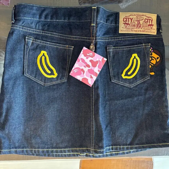 [BUNJANG] BAPE Embroidered Denim Mini Skirt / BAPE 베이프 자수 데님 미니 스커트 치마