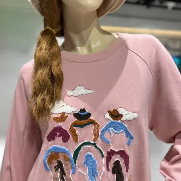 [BUNJANG] Benetton Cowboy Embroidery Round Sweatshirt / 베네통 카우보이 자수 라운드 맨투맨 85