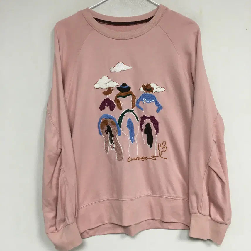 [BUNJANG] Benetton Cowboy Embroidery Round Sweatshirt / 베네통 카우보이 자수 라운드 맨투맨 85