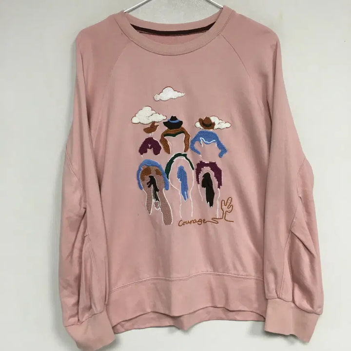 [BUNJANG] Benetton Cowboy Embroidery Round Sweatshirt / 베네통 카우보이 자수 라운드 맨투맨 85